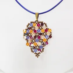 Pendant 40cm - Malvina Grapes-Purple Leather - Pendant 40cm - Laiton bronze